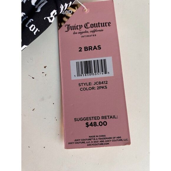 2 Pack Juicy Couture Sexy Push Up Bra JC8412 Wordplay Logo Black Pink Sz 40D NEW - Picture 3 of 9